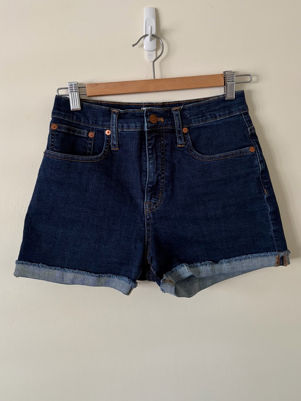Madewell Dark Blue Rolled-Hem High-Rise Denim Shorts